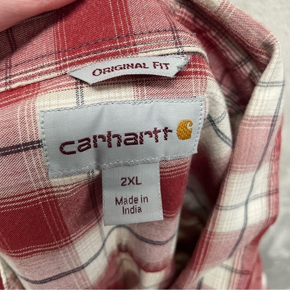 Carhartt men’s original fit red plaid shirt short sleeve button up 2XL cotton - Picture 9 of 9
